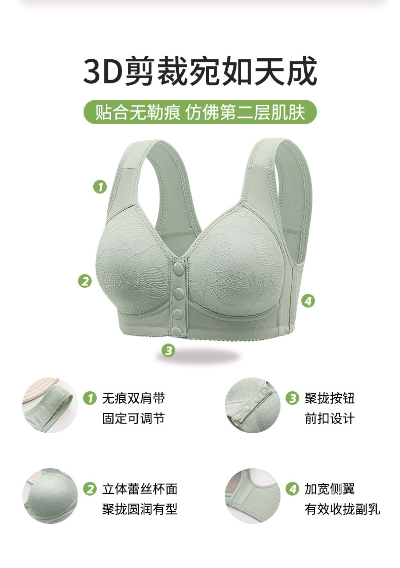 固定杯前开扣妈妈中老年内衣女大码无钢圈文胸薄款背心式胸罩详情3