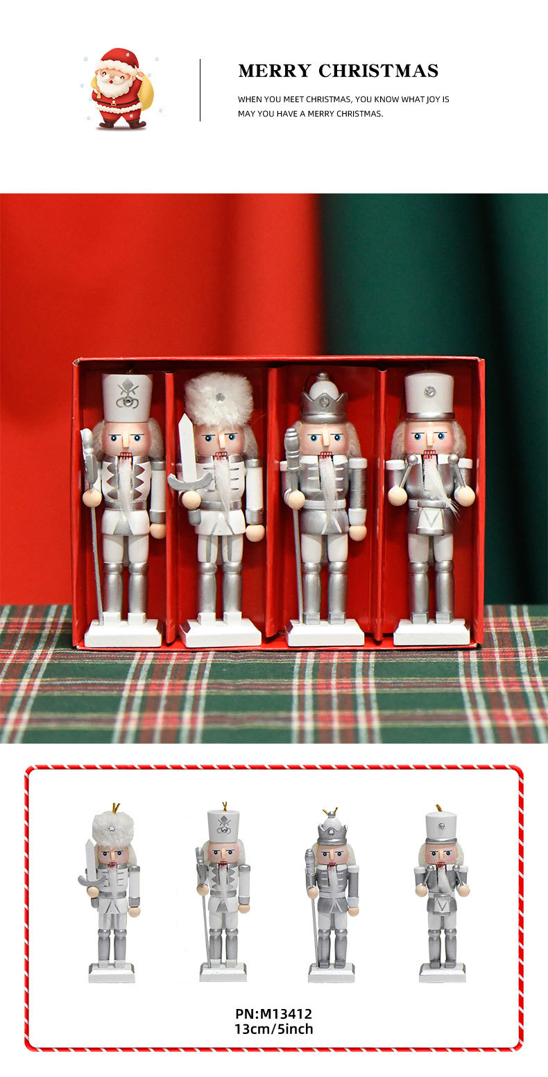 New product in stock: 13CM set of four silver nutcracker Christmas tree pendants, no shiny pink European puppet figures pic 4