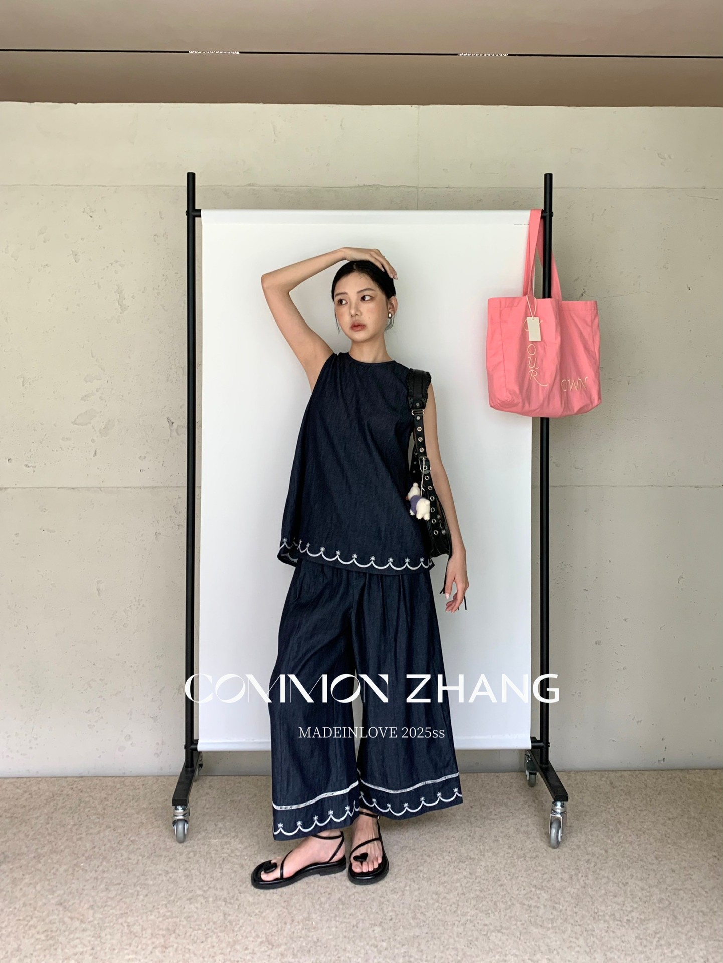 CZ ZHANG Summer Korean-style casual, laid-back, loose, versatile, embroidered textured round-neck denim vest for women, B24179 pic 16