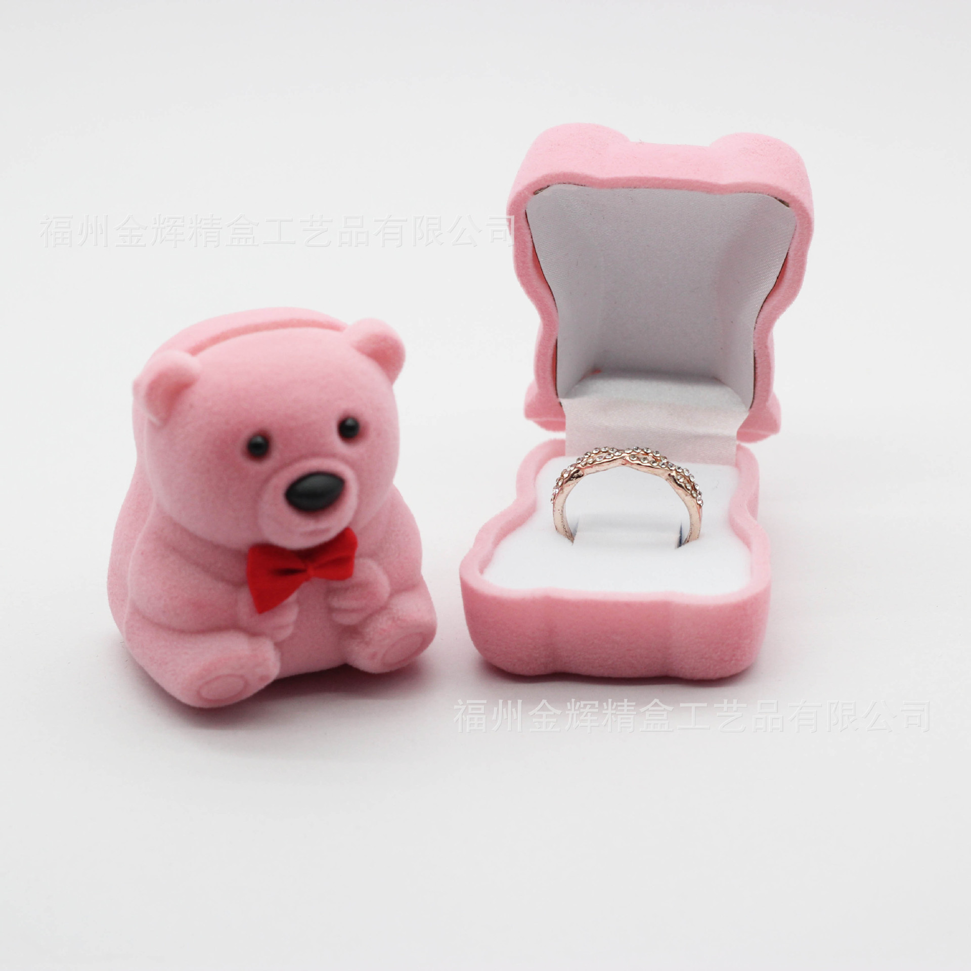 Cute plastic cartoon plush bear ring, pendant, stud and jewelry box in stock pic 7