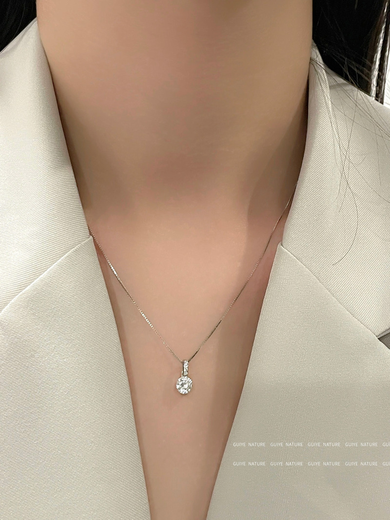 单钻项链925纯银一颗钻项链女百搭高级感满钻锁骨链锆石项链饰品详情10