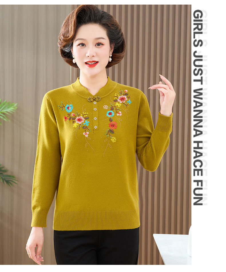 2024新款春秋毛衫喜妈妈婆婆结婚宴礼服毛衣女红色旗袍领秋冬款详情5