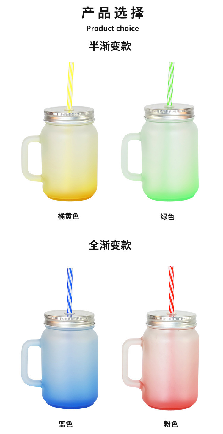 热销带盖吸管玻璃杯耐高温耐热高颜值渐变色杯子创意磨砂渐变杯详情5