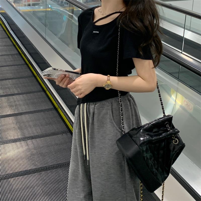 不规则设计感短袖T恤女夏季韩版2023新款辣妹风欲白色打底上衣详情12
