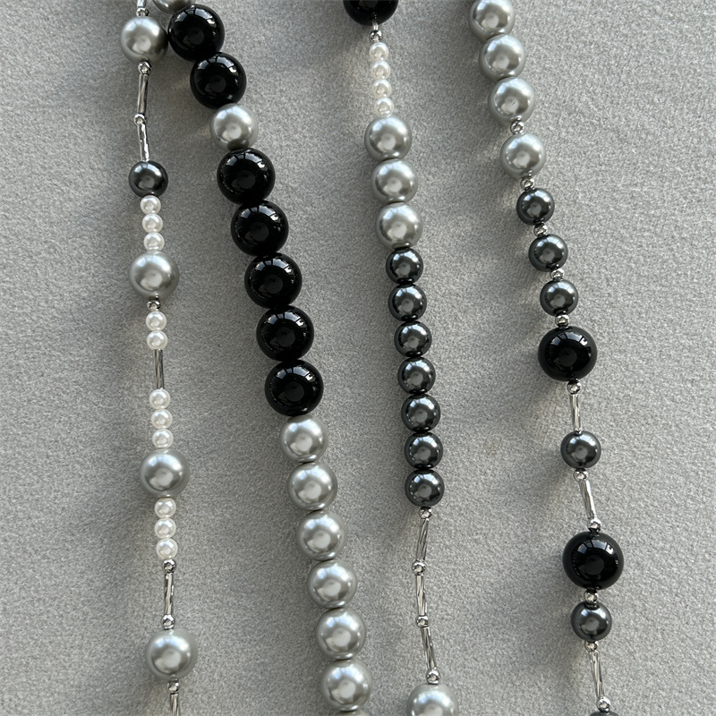 倪妮同款灰珍珠项链女轻奢气质小众设计高级感时尚长款颈链详情7