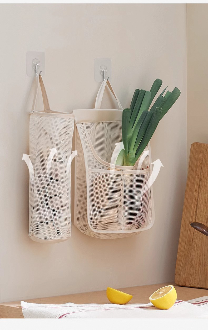Fruit and vegetable storage net bags, kitchen storage bags, hanging bags, wall-mounted garlic and ginger storage bags, garlic net bags for storage pic 9