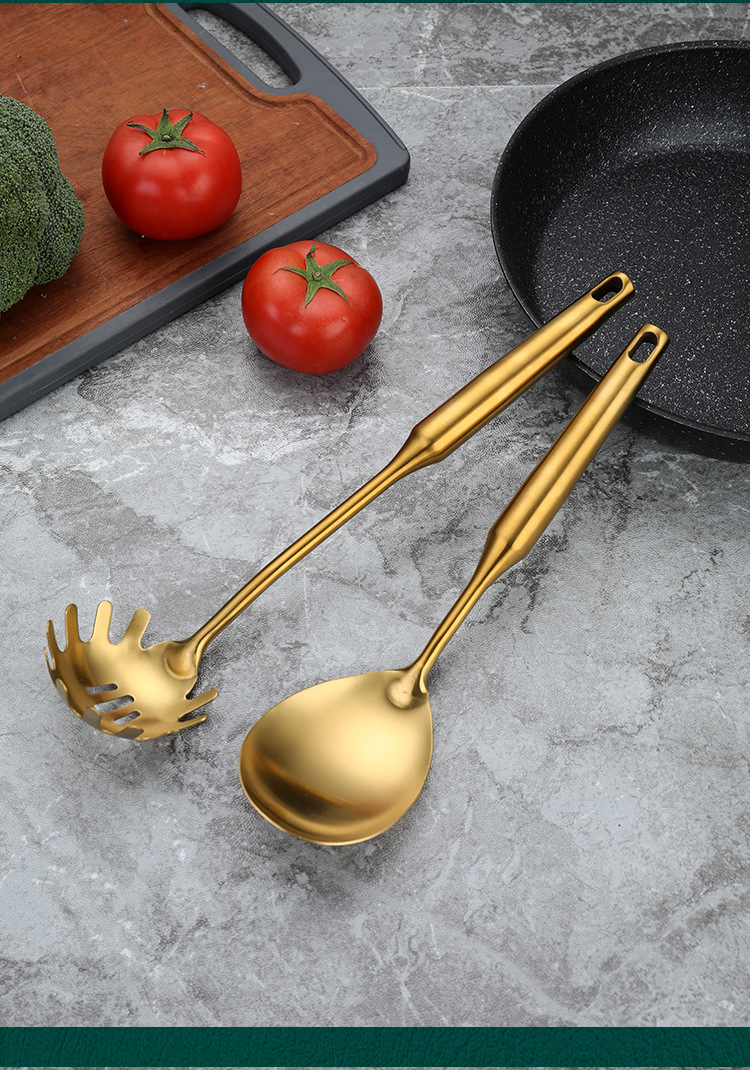 不锈钢镀金烹饪勺铲套装 家用厨房锅铲汤勺漏勺煎铲粉扒饭勺厨具详情13