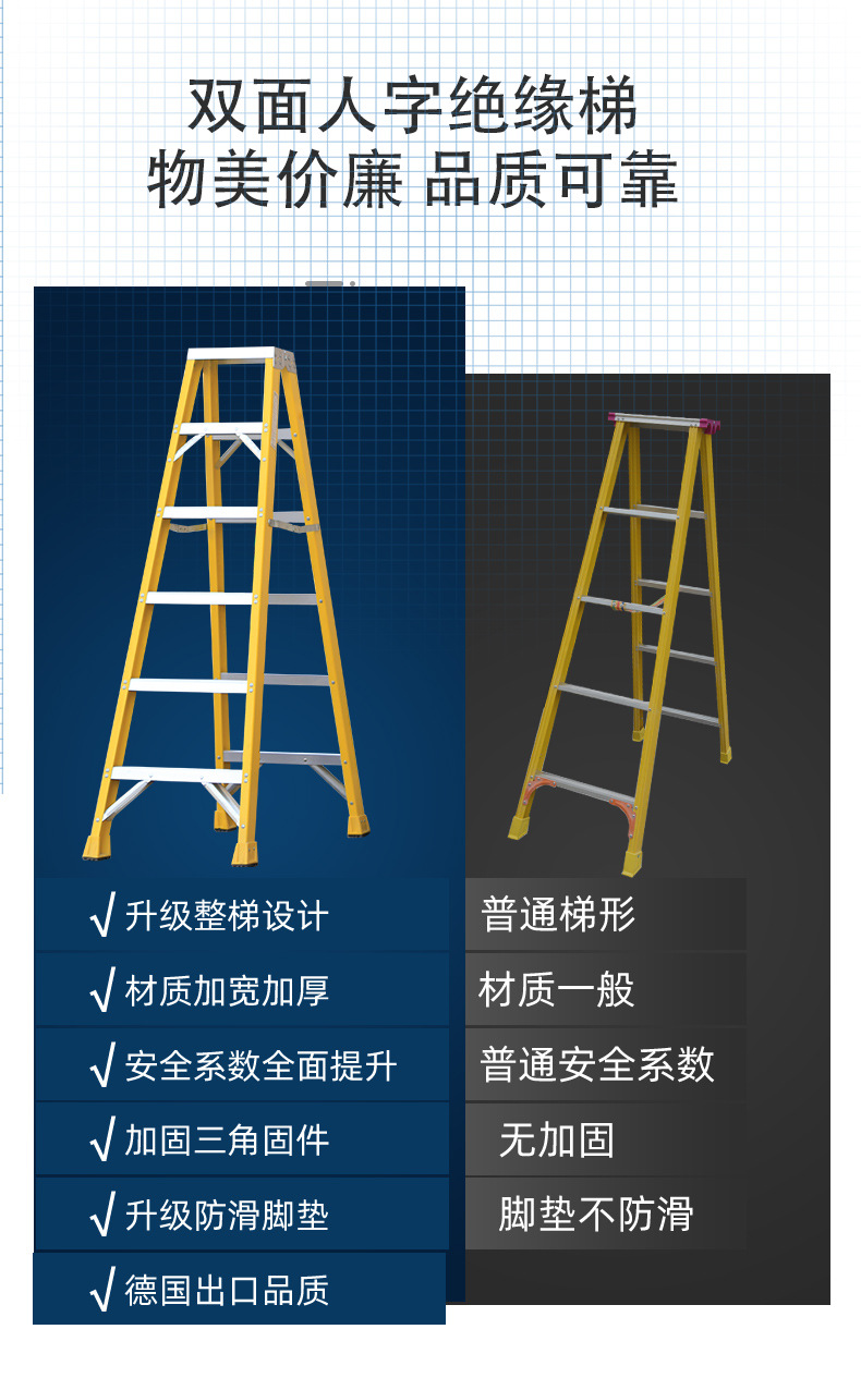 玻璃钢双侧人字梯厂家批发电工居家便携工具梯登高家用折叠绝缘梯详情12