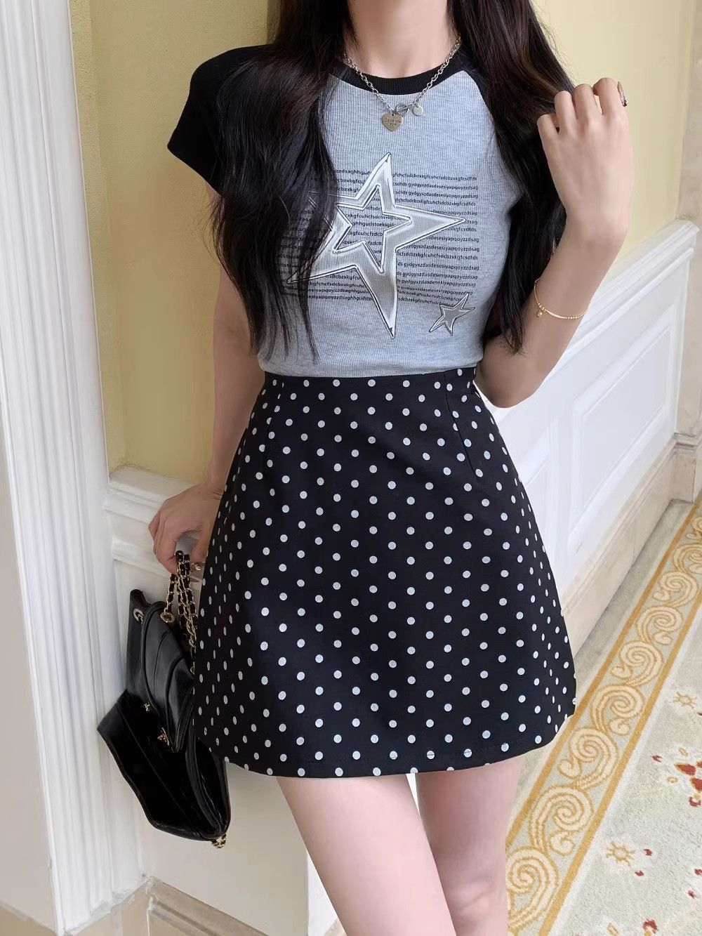 简漫妮波点半身裙夏季休闲百搭包臀裙女辣妹高腰A字裙西装短裙子详情18