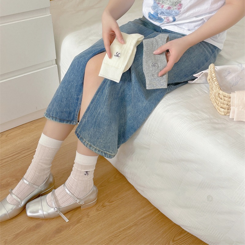 【吊线】夏季薄款女袜蝴蝶结中筒袜透气防臭JK吸汗堆堆袜纯色袜子详情5