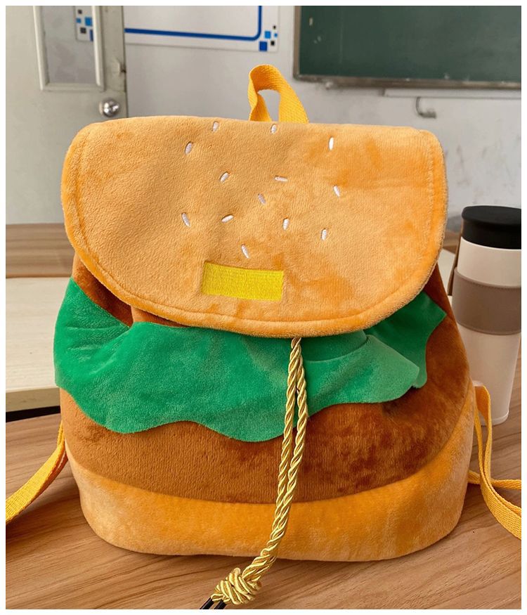 The same style of hamburger backpack as Xiaohongshu, cute cartoon student small backpack, large-capacity campus backpack for girls pic 3