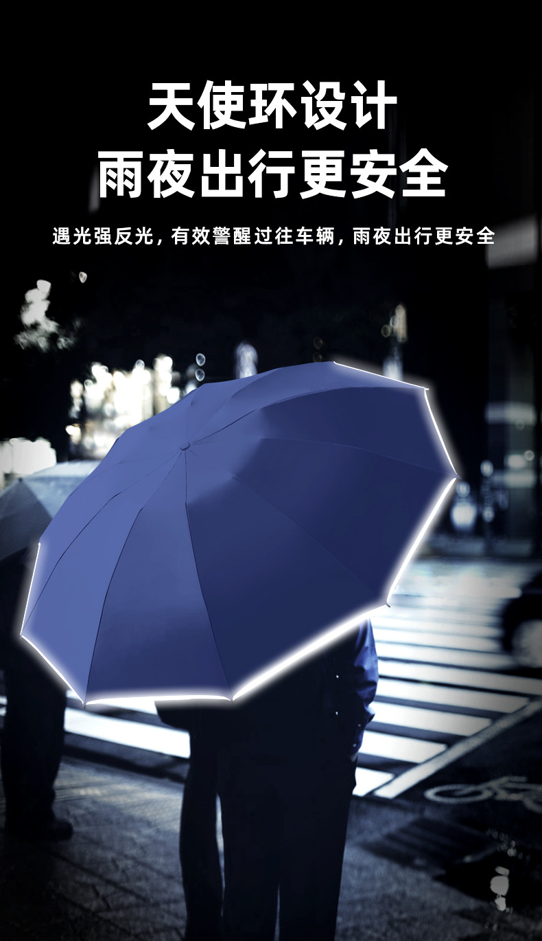 全自动10骨反向伞反光条加固防风遮阳防晒太阳伞户外折叠黑胶雨伞详情6