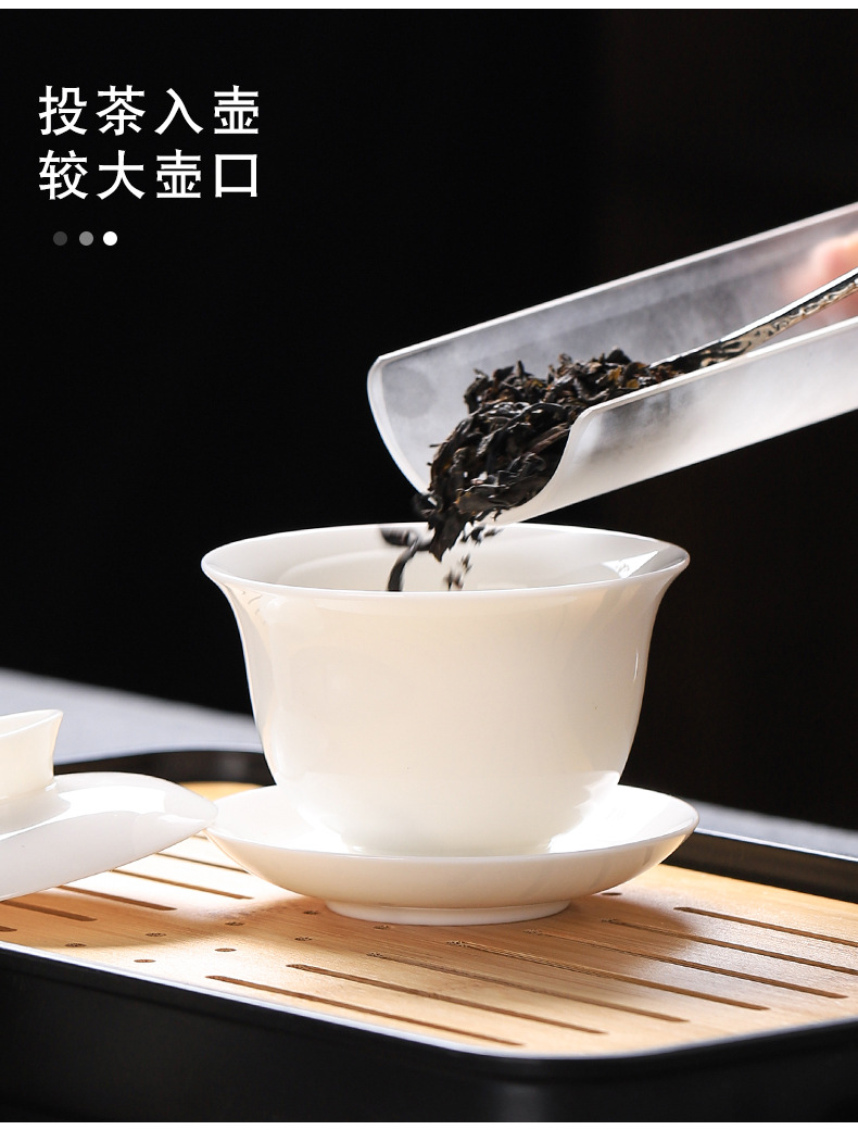 羊脂玉白瓷茶具套装全套功夫茶具盖碗茶杯旅行茶具便携礼盒印LOGO详情7