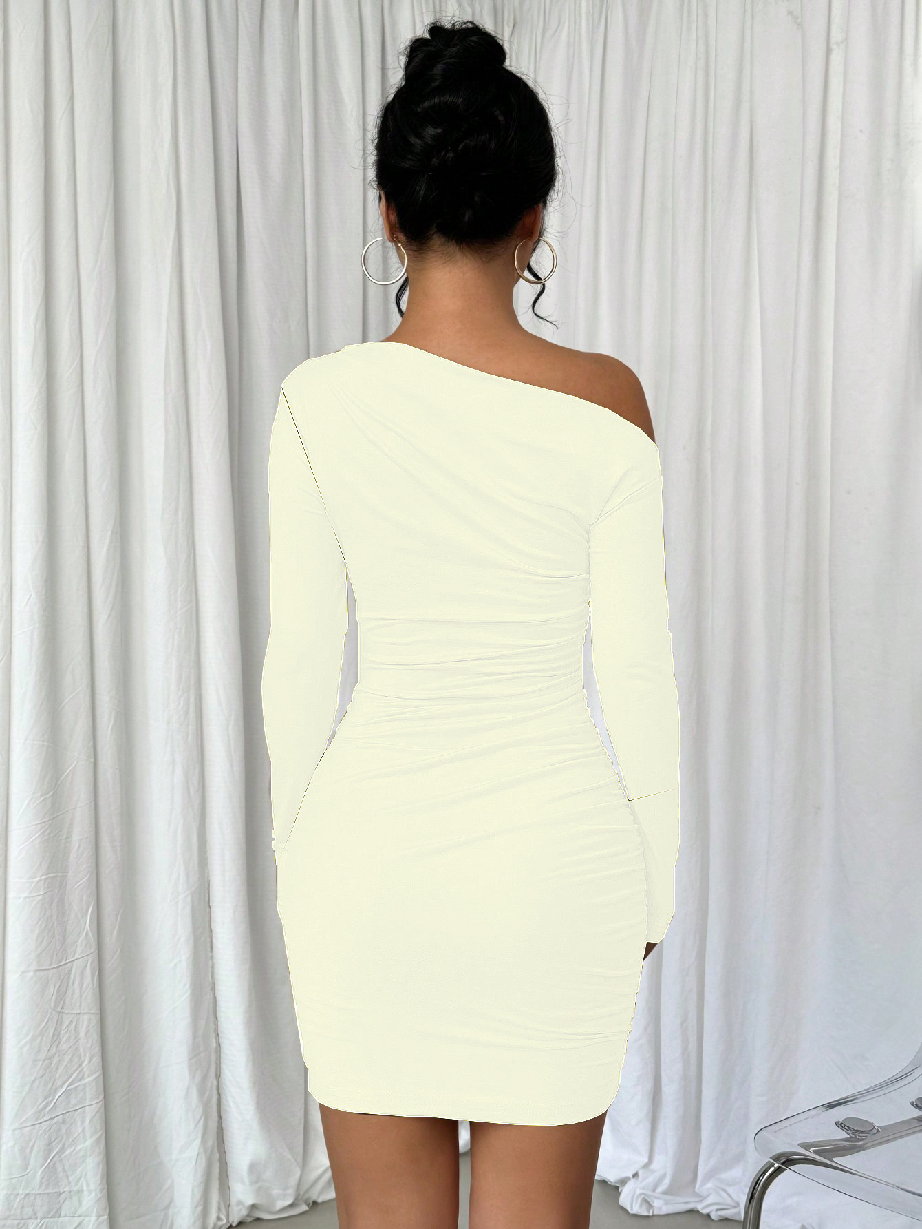 Cross-border foreign trade ins European and American solid-color fitted dress 2025 Autumn new style off-the-shoulder long-sleeved dress, body-hugging dress pic 14