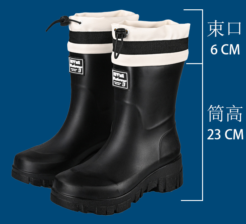 跨境时尚中高筒雨鞋女厚底耐磨防滑胶鞋户外露营束口百搭韩版雨靴详情6