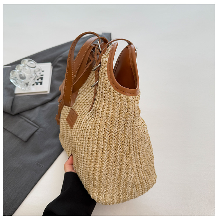 Large-capacity tote bag for women, 2025 new style hand-woven straw bag, commuting, seaside vacation, beach single-shoulder bag, national trend bag pic 26