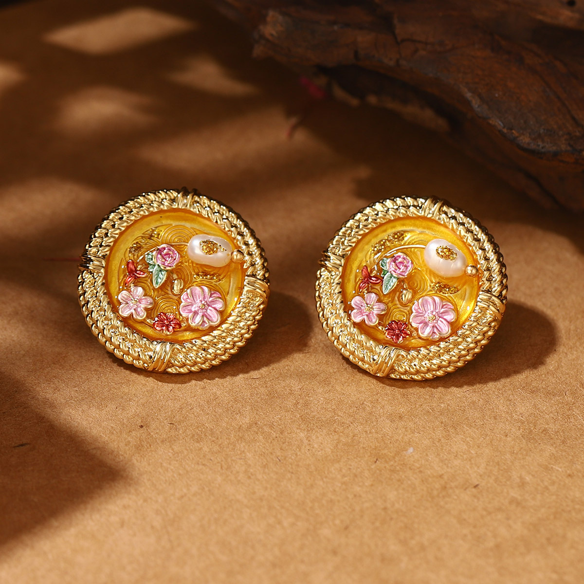 恶魔之眼珍珠夸张开口戒指莫奈花园油画系列流苏花卉珐琅耳环批发详情39