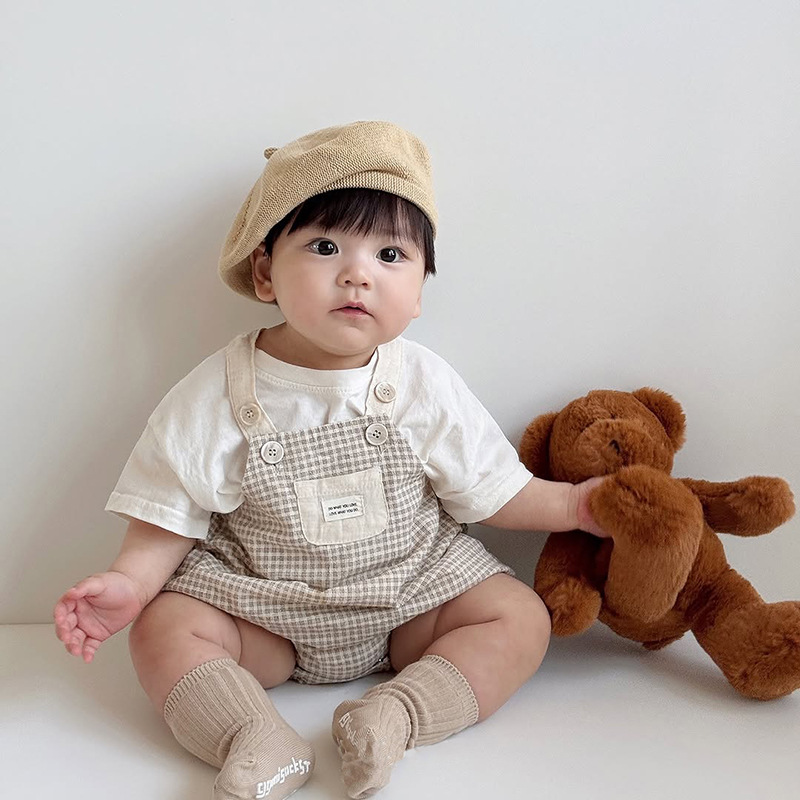 新品日韩风夏季男女儿童背带裤夏季薄款连体衣小童宝宝衣服+短袖T详情7