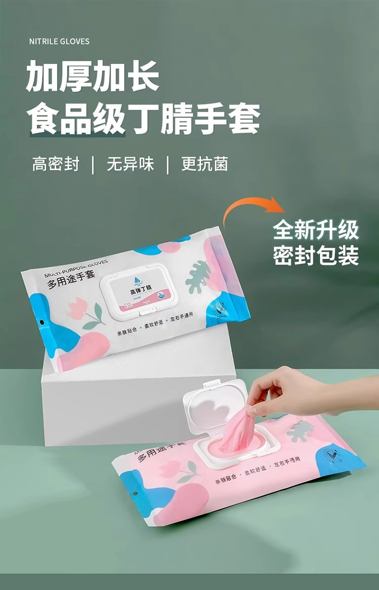 Extended durable disposable dishwashing gloves, nitrile thickened oil-resistant rubber, labor protection, household chores, kitchen cleaning, hand-fitting for women pic 2