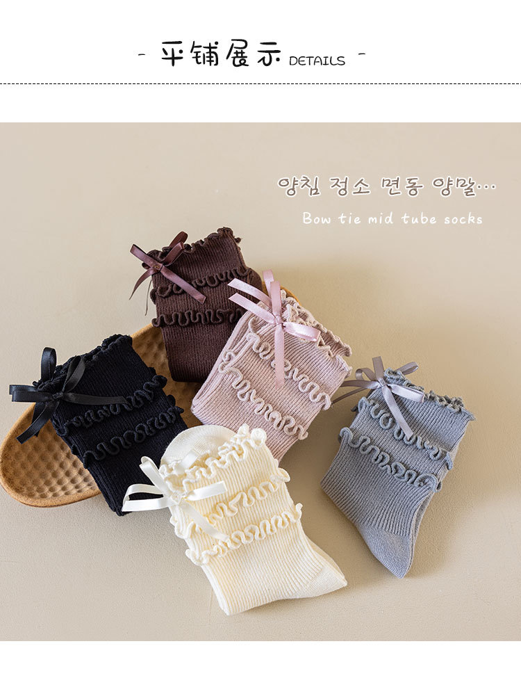 儿童袜子春秋款木耳边堆堆袜可爱蝴蝶结女童洛丽塔花边公主中筒袜详情3