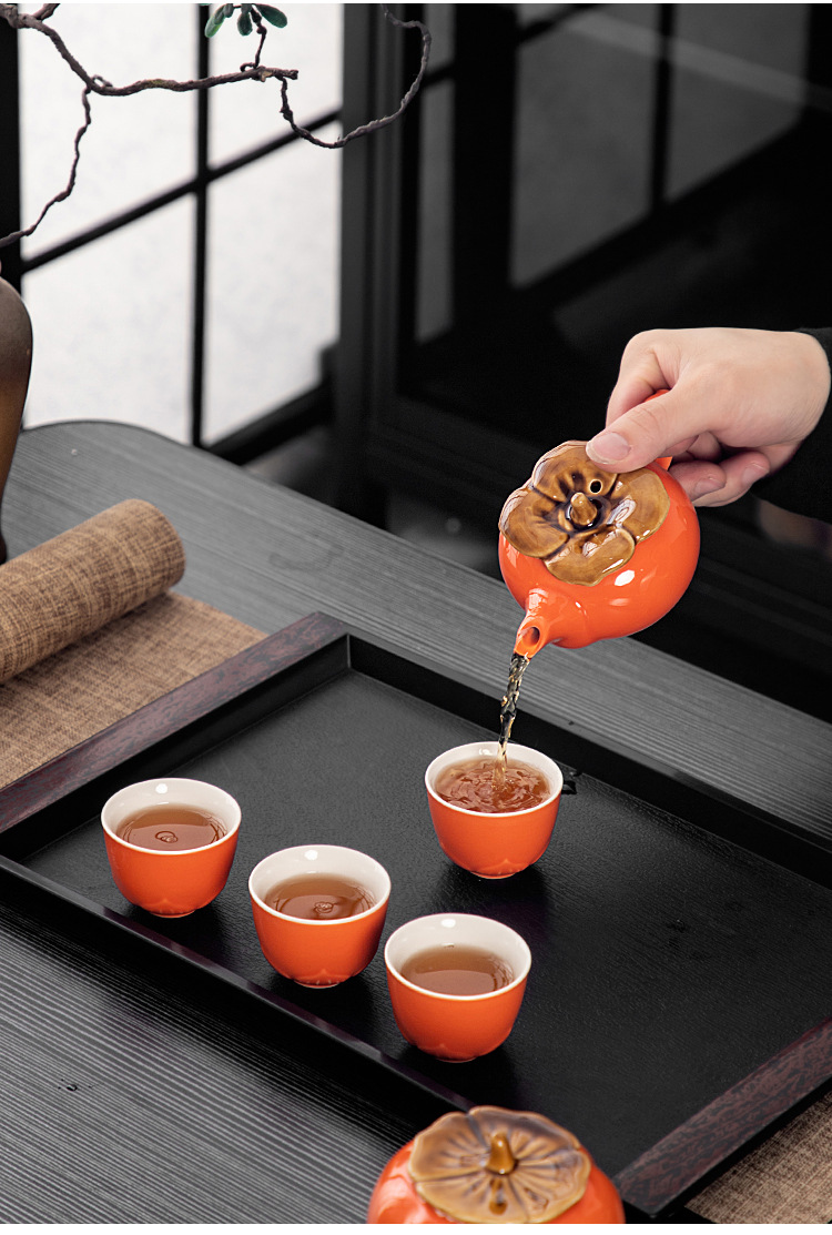 Persimmon tea set, one pot and two cups, business opening event gift, souvenir, Kung Fu tea set gift box, LOGO pic 19