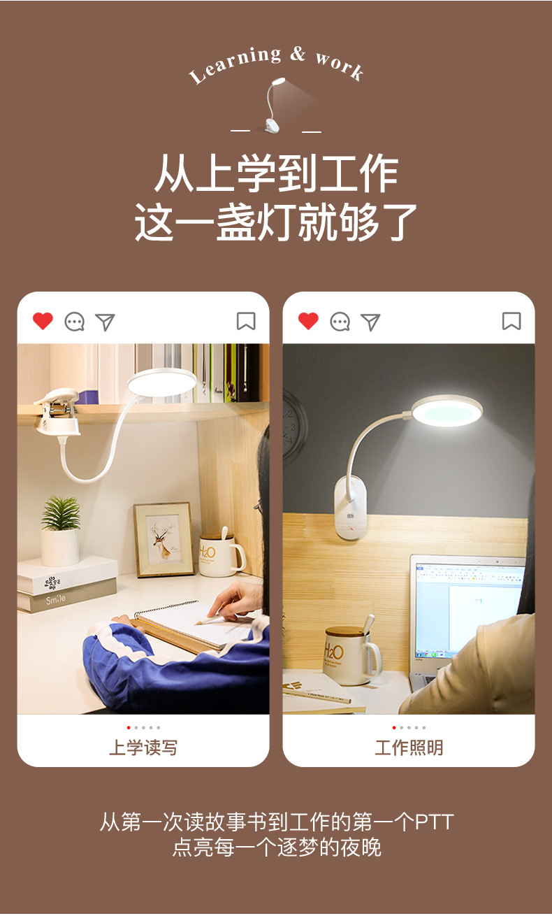 Clip desk lamp, study, student dormitory home eye-protecting lamp, desk LED rechargeable desk lamp, bedroom bedside lamp pic 3
