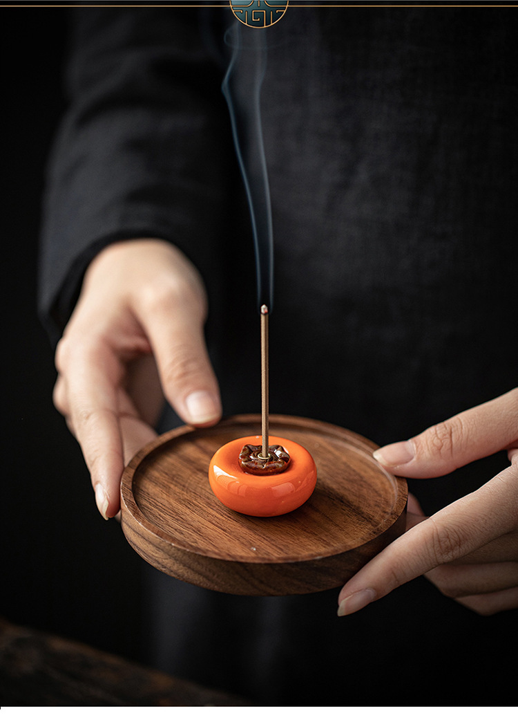 Creative ceramic incense stick, small persimmon tea pet decoration, home incense burner, incense holder, wishing you all the best pic 5