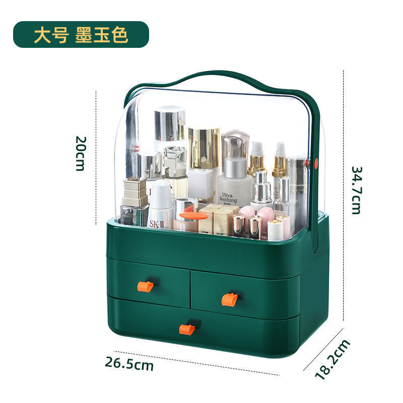 新款手提化妆品收纳盒宿舍桌面防尘整理箱护肤品置物架带盖化妆盒详情12