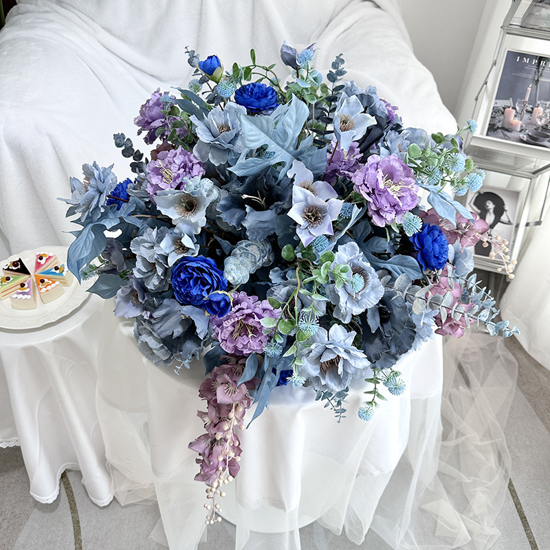 跨境新品仿真花雾霾蓝色系花球婚礼堂舞台路引花婚庆花材装饰假花详情17