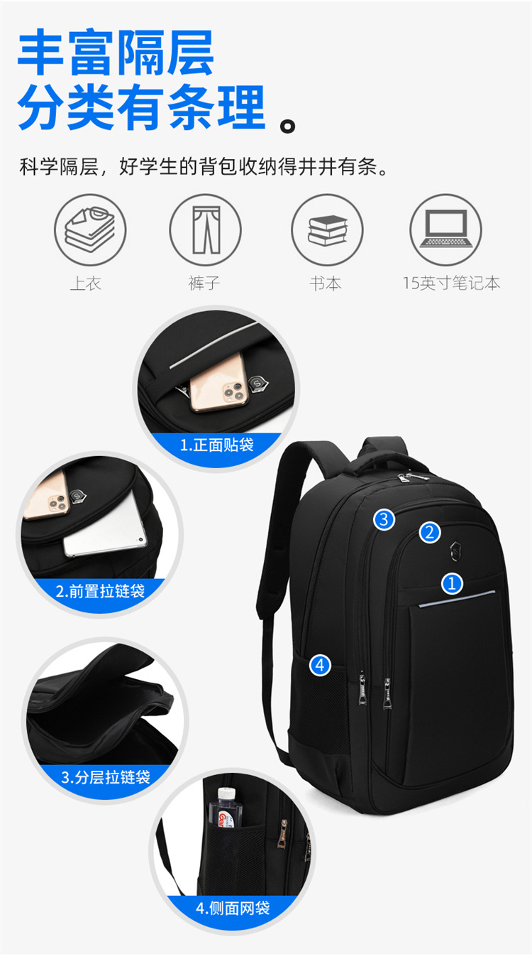 Cross-border LOGO printable backpacks for men, large-capacity waterproof travel, business trips, business computers, travel backpacks for men pic 6