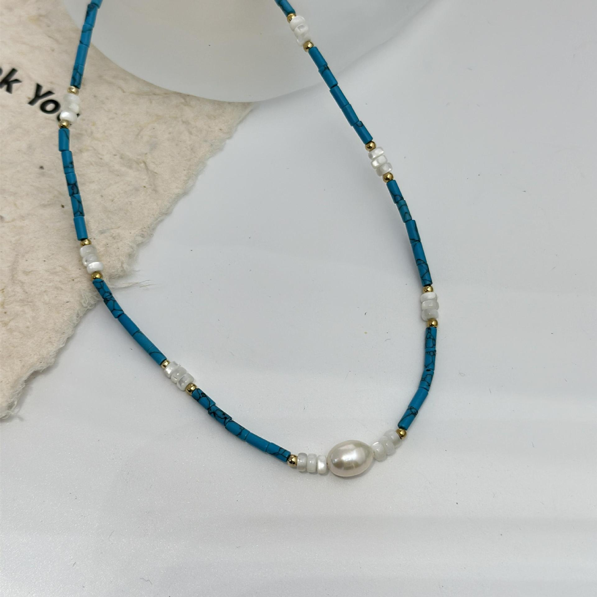 Natural stone turquoise beaded necklace, niche design, high-end collarbone chain, new Chinese style, fresh and delicate handcrafted necklace for women pic 16