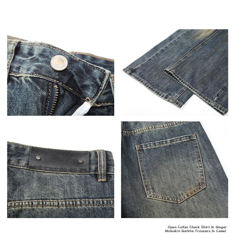 American retro spring distressed embroidered loose wide-leg jeans for both men and women, cleanfit drape long pants pic 16