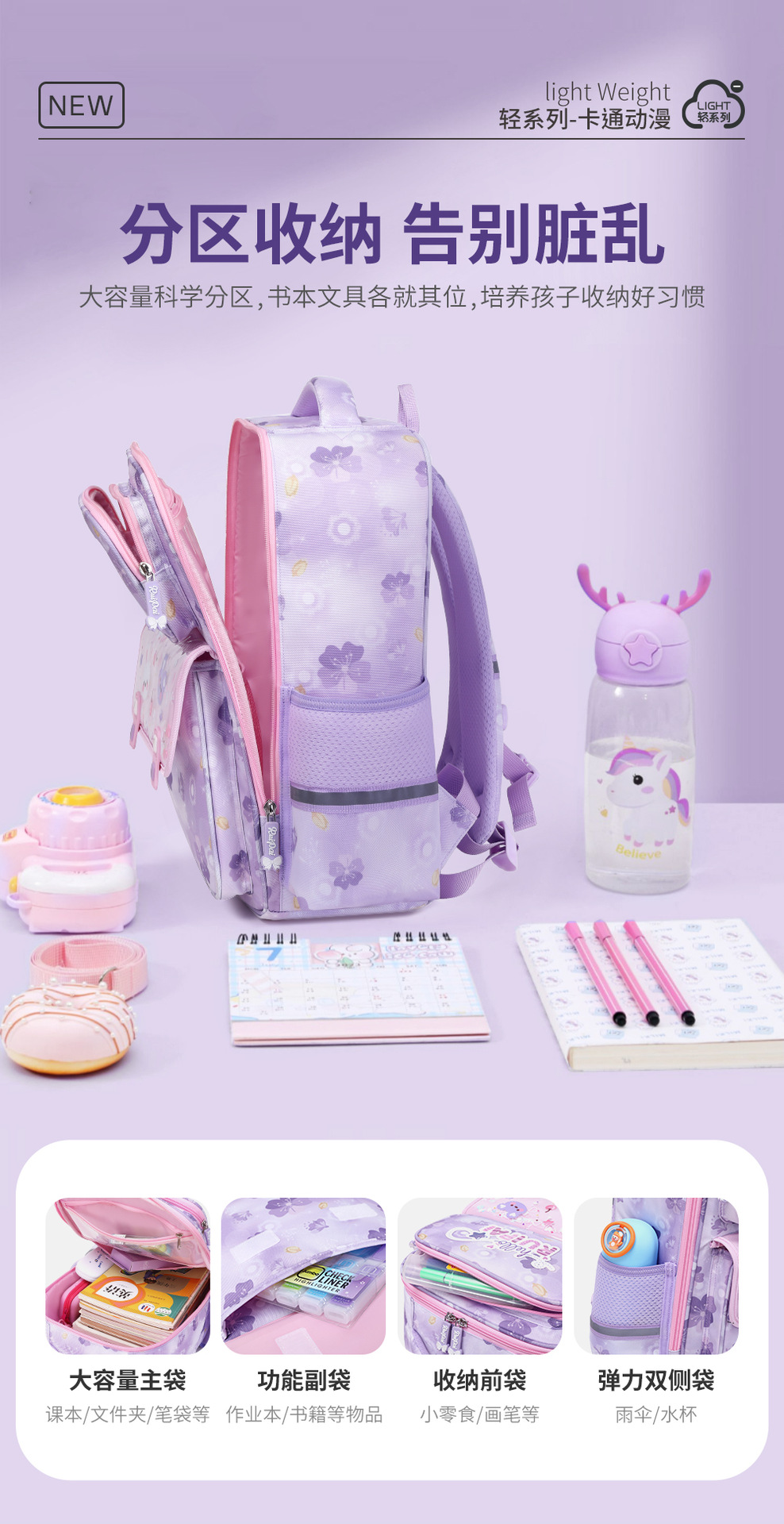 New large-capacity, lightweight and water-resistant Rui brand cartoon schoolbag for girls in grades 1 to 6 of primary school pic 10