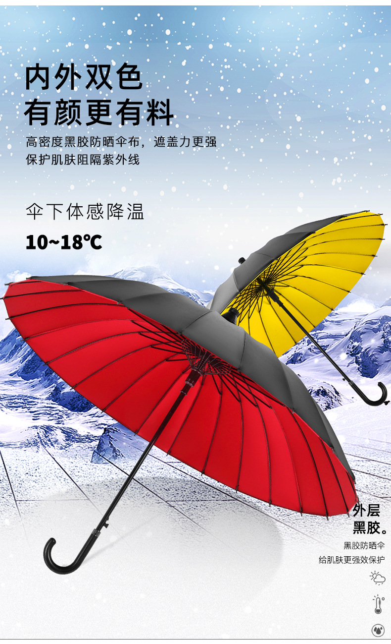 双人24骨黑胶长柄雨伞自动大号男士晴雨两用自带防水套弯柄直杆伞详情6