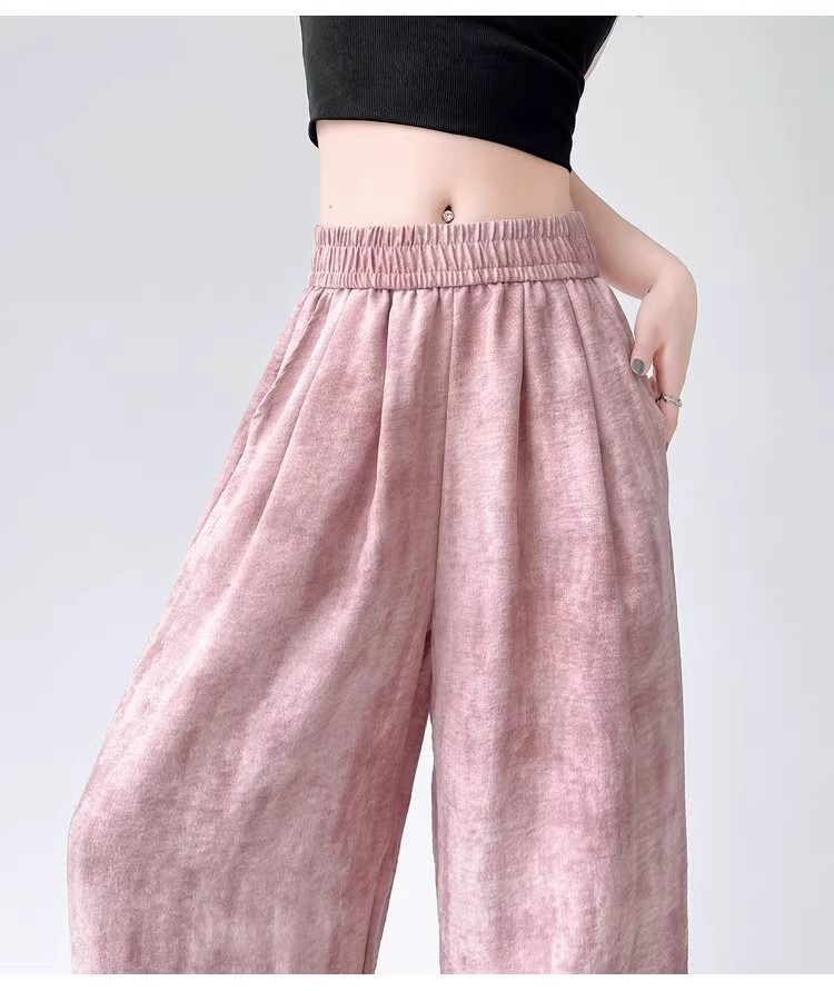 Tie-dyed ice silk cotton linen Chinese-style thin wide-leg pants for women, sun protection, summer drape, loose straight-leg high-waisted Chinese-style Yamamoto pants pic 57