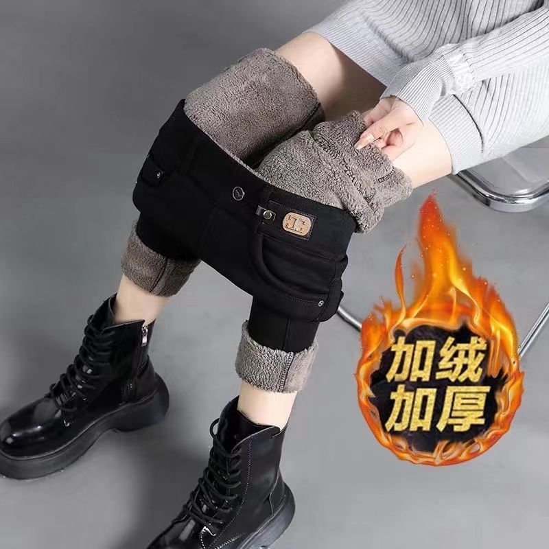 跨进羊羔绒秋冬季高弹力小脚牛仔裤女加绒加厚保暖打底裤铅笔裤子详情8