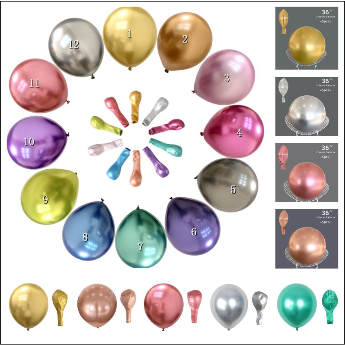 5寸10寸12寸18寸金属气球批发 生日结婚金属铬色质感场景布置装饰详情3