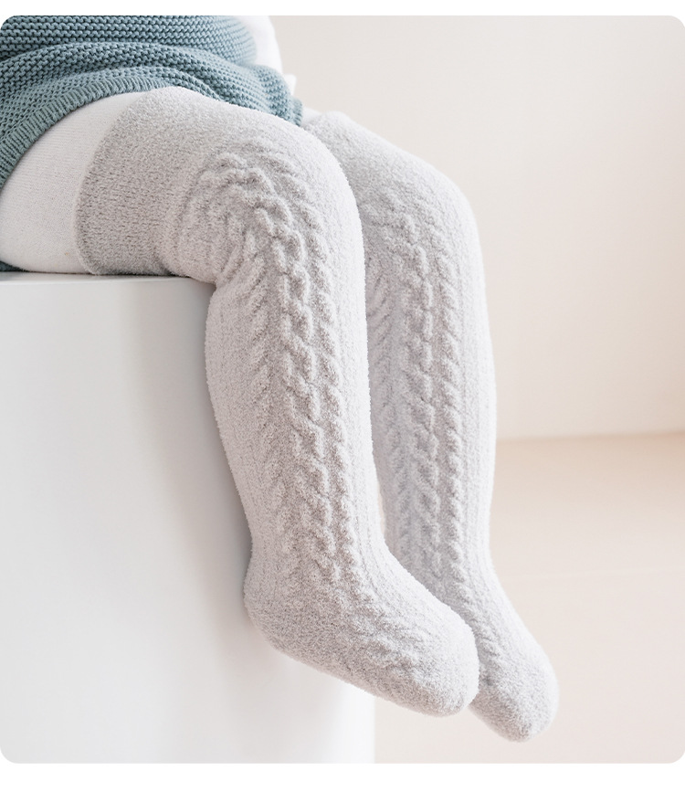 秋冬婴儿长筒袜加绒加厚纯色麻花纹宝宝过膝袜保暖高筒儿童袜子详情18