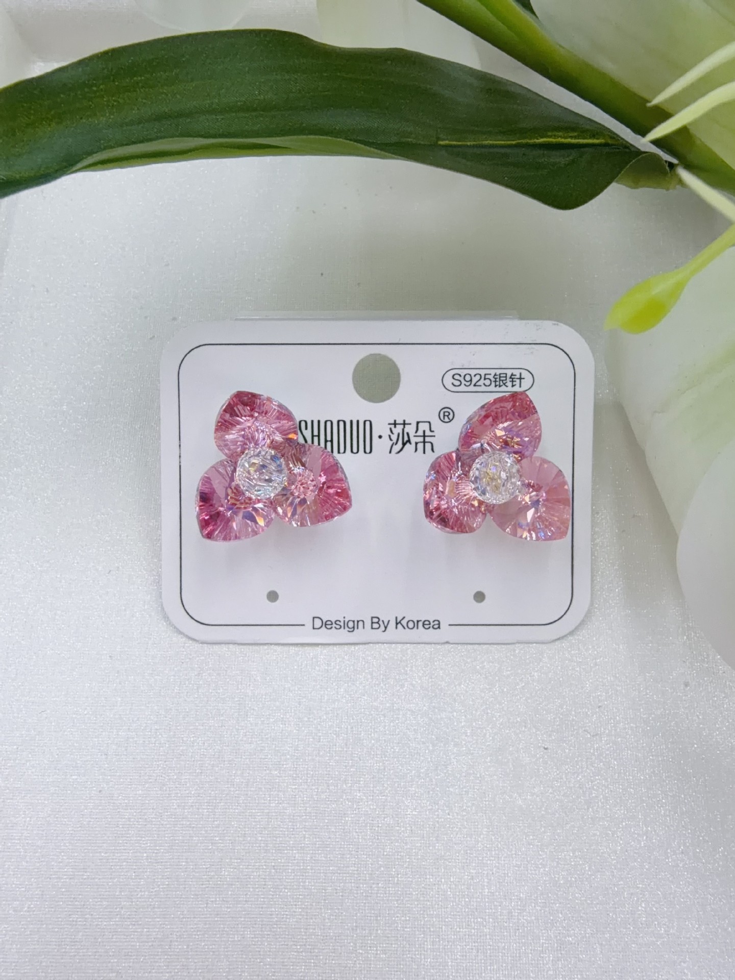 施家水晶奥地利S925银针韩系小巧精致三叶草耳环ins风女耳饰详情7