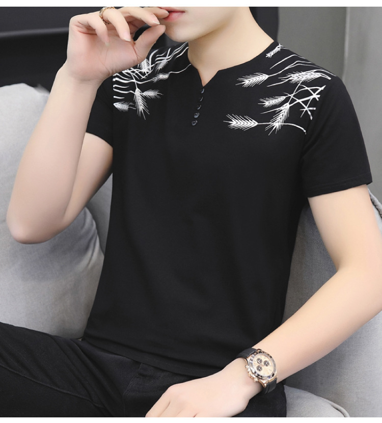 Cool and refreshing ice silk short-sleeved T-shirt for men, V-neck cotton summer thin style 2024 new half-sleeved T-shirt summer top pic 12