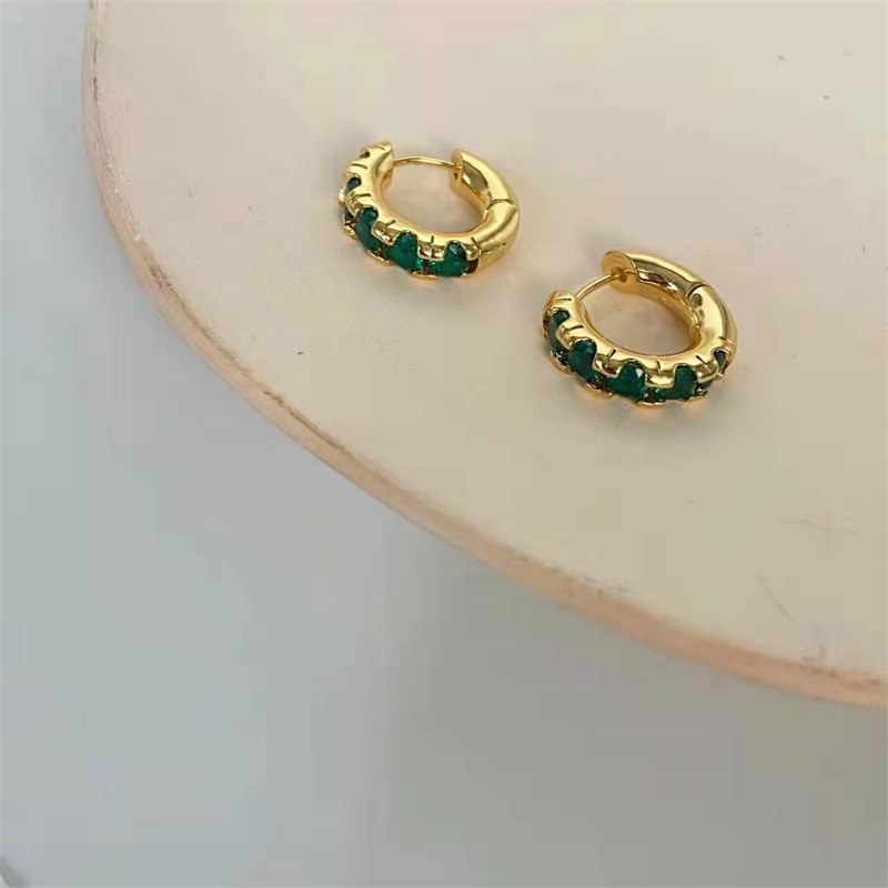 宋智雅同款祖母绿水晶镶钻耳环女复古轻奢小众设计高级感耳圈耳饰详情6