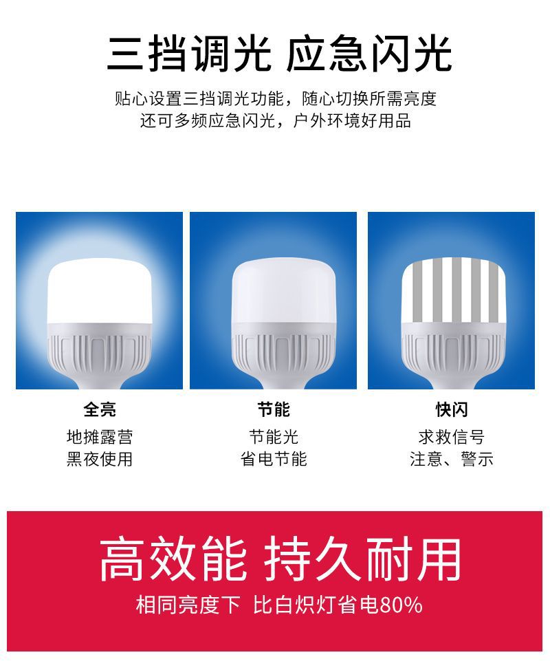 Wireless portable ultra-bright led rechargeable bulbs for night market street vending and camping, as well as for household emergency lighting in case of power failure pic 3