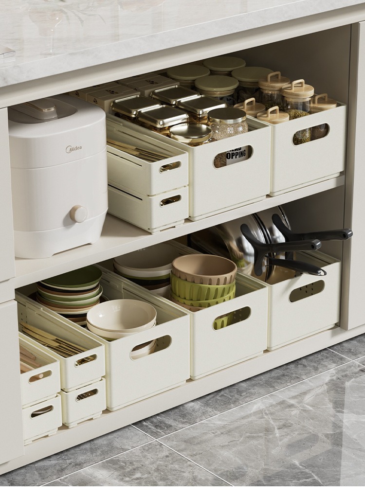 可伸缩橱柜收纳盒窄长抽屉式零食杂物厨房整理盒桌面储物盒多功能整理箱详情11