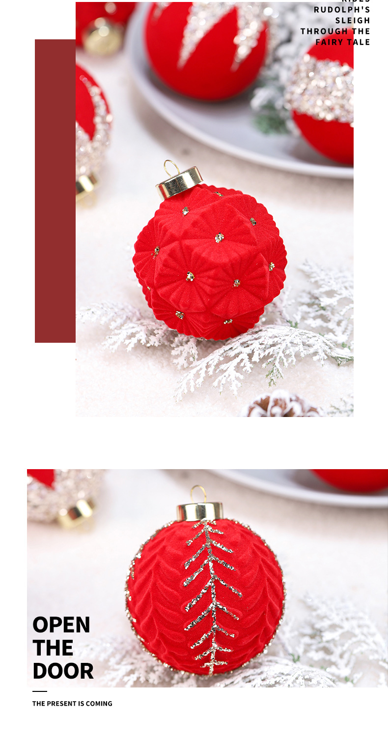 跨境新品 圣诞球装饰品 8cm/12ps彩钻植绒圣诞球套餐 圣诞树挂件详情1