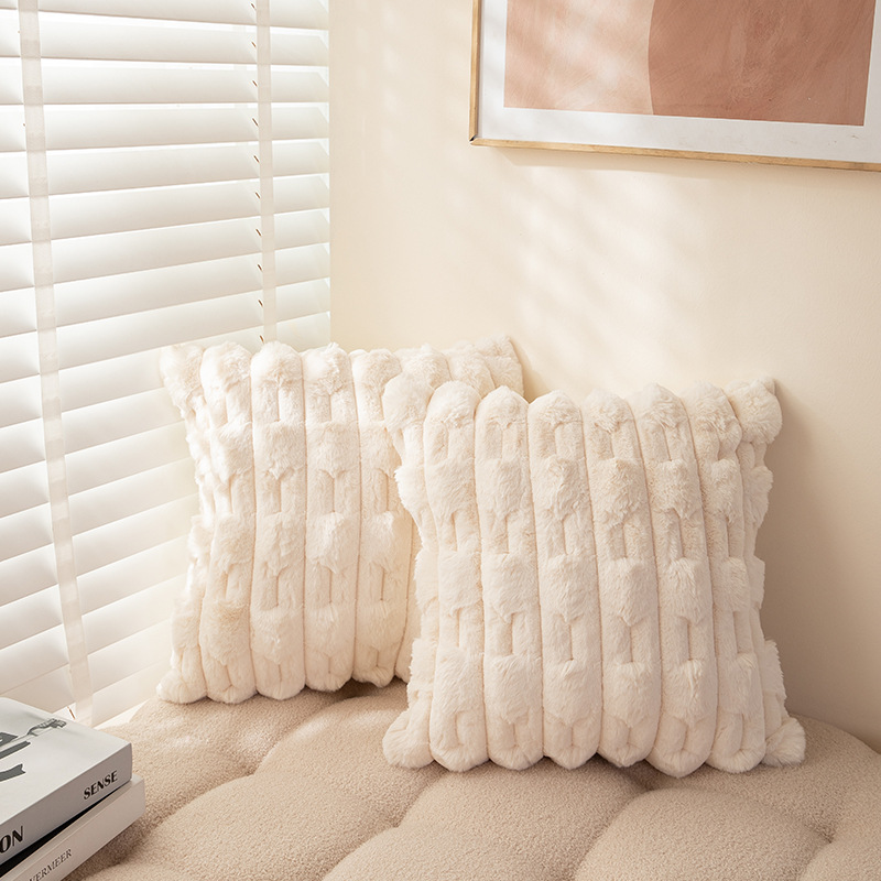 北欧ins风纯色链条编花胖条抱枕套兔毛绒床头沙发靠枕多色可选详情31