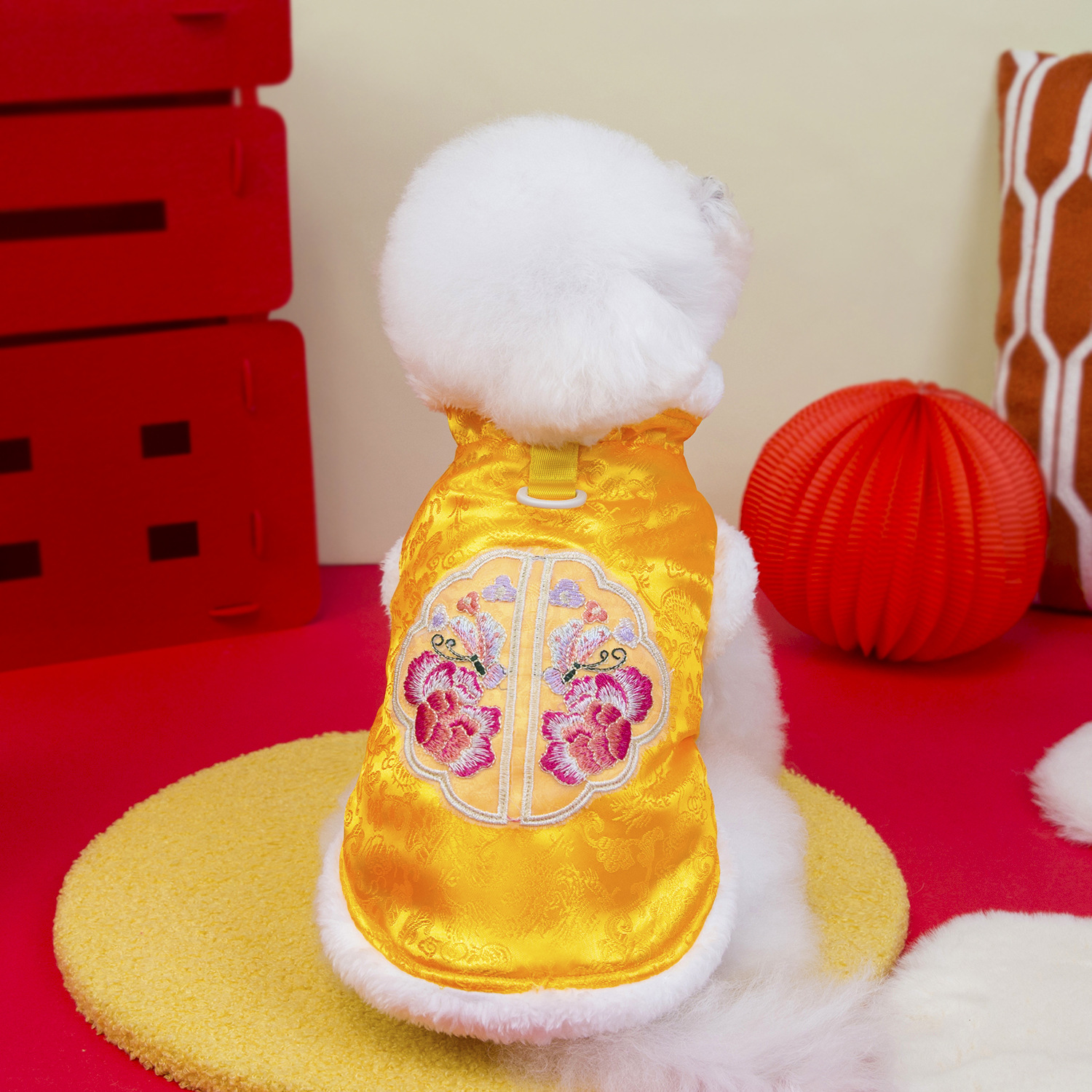 Pet clothing, dog clothes, autumn and winter festive outfits, new pet New Year outfits, Tang suits, 25 peony embroidery Tang suits, cotton-padded jackets pic 13
