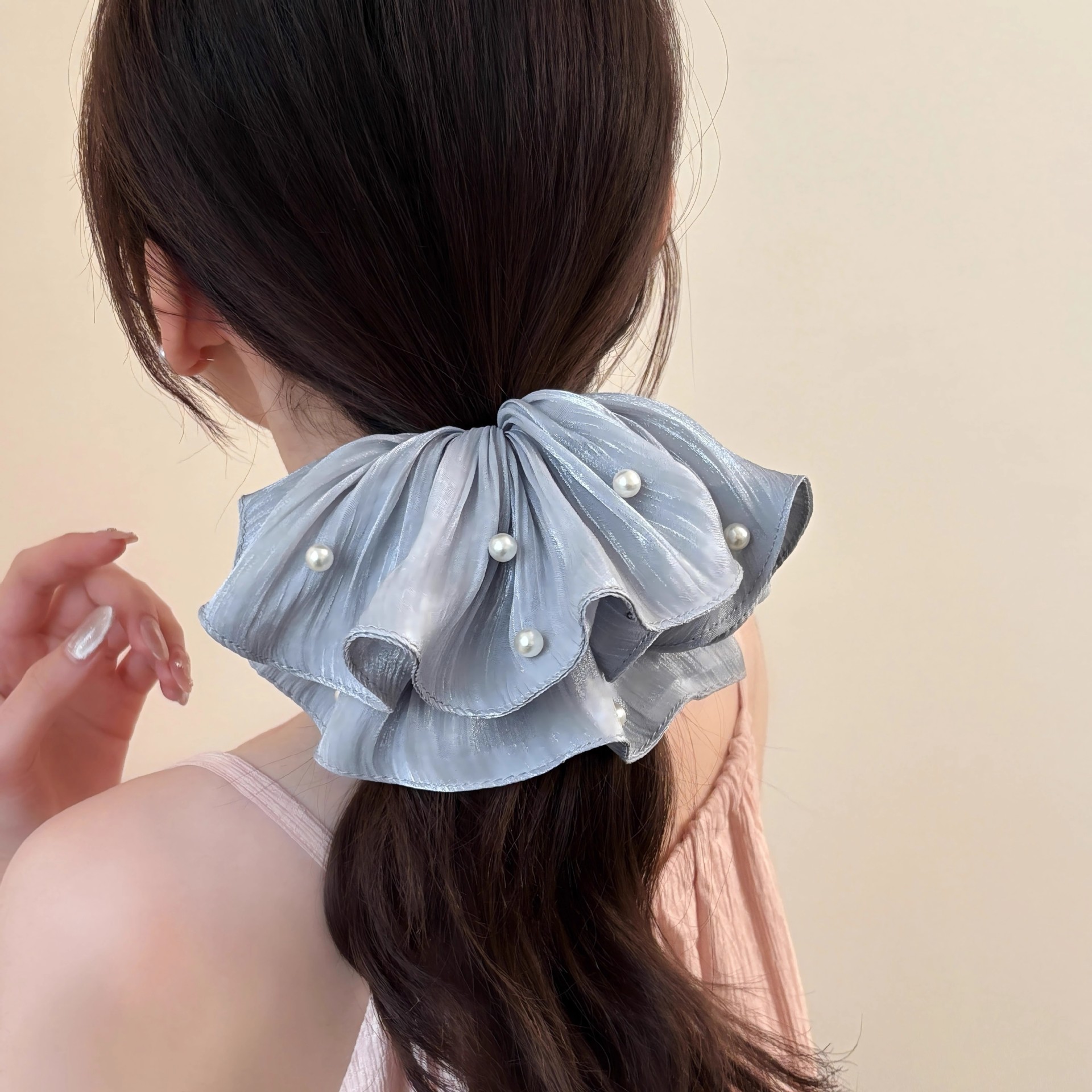 Spring 2025 new high-end, silky smooth, pleated pearl large intestine hair band, high-end large-sized hair accessory for women pic 14