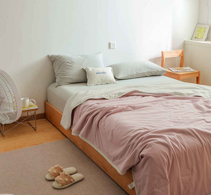 Simple Japanese Muji soft knitted cotton Tianzhu cotton quality two-color summer cool quilt, machine washable, water-washable air-conditioned quilt pic 27