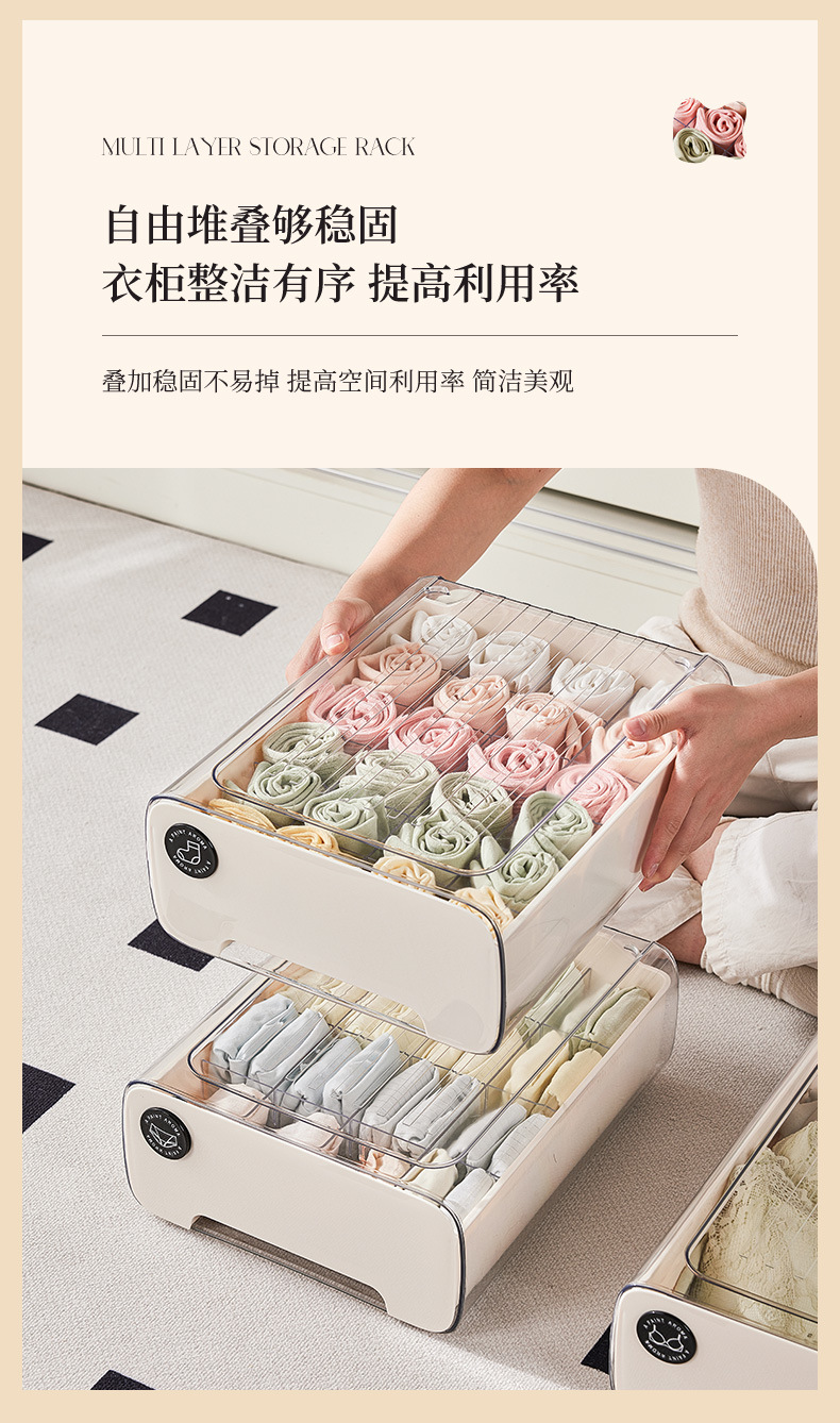 防尘多功能收纳箱带香薰宿舍家用衣柜三合一文胸袜子抽屉式整理盒详情7