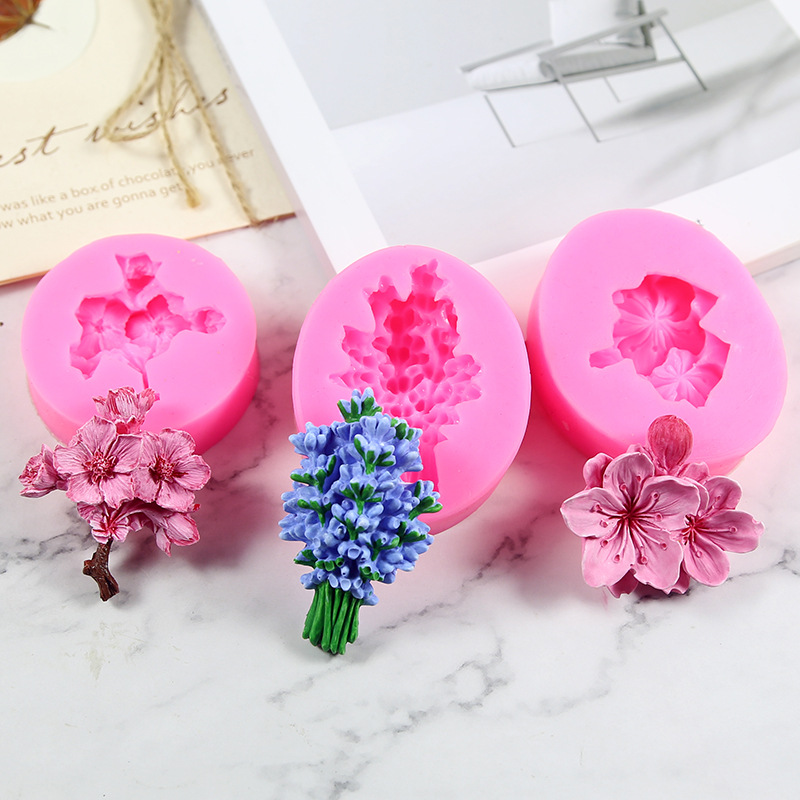 2D梅花薰衣草桃花硅胶模具巧克力石膏滴胶车载香薰蜡烛模详情7